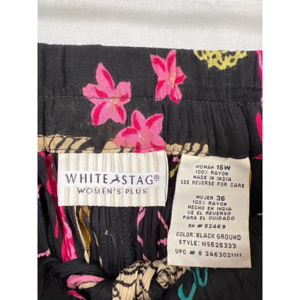 White Stag Maxi Skirt Womens 16W Black Tropical South Seas Rayon Pleated Flowy - Picture 2 of 8